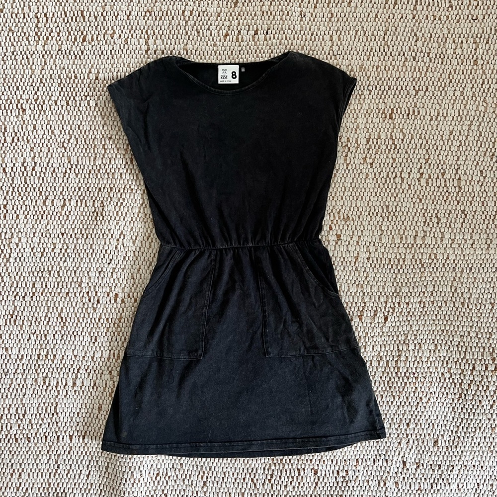Cotton on kids black weathered dress with pockets size 8